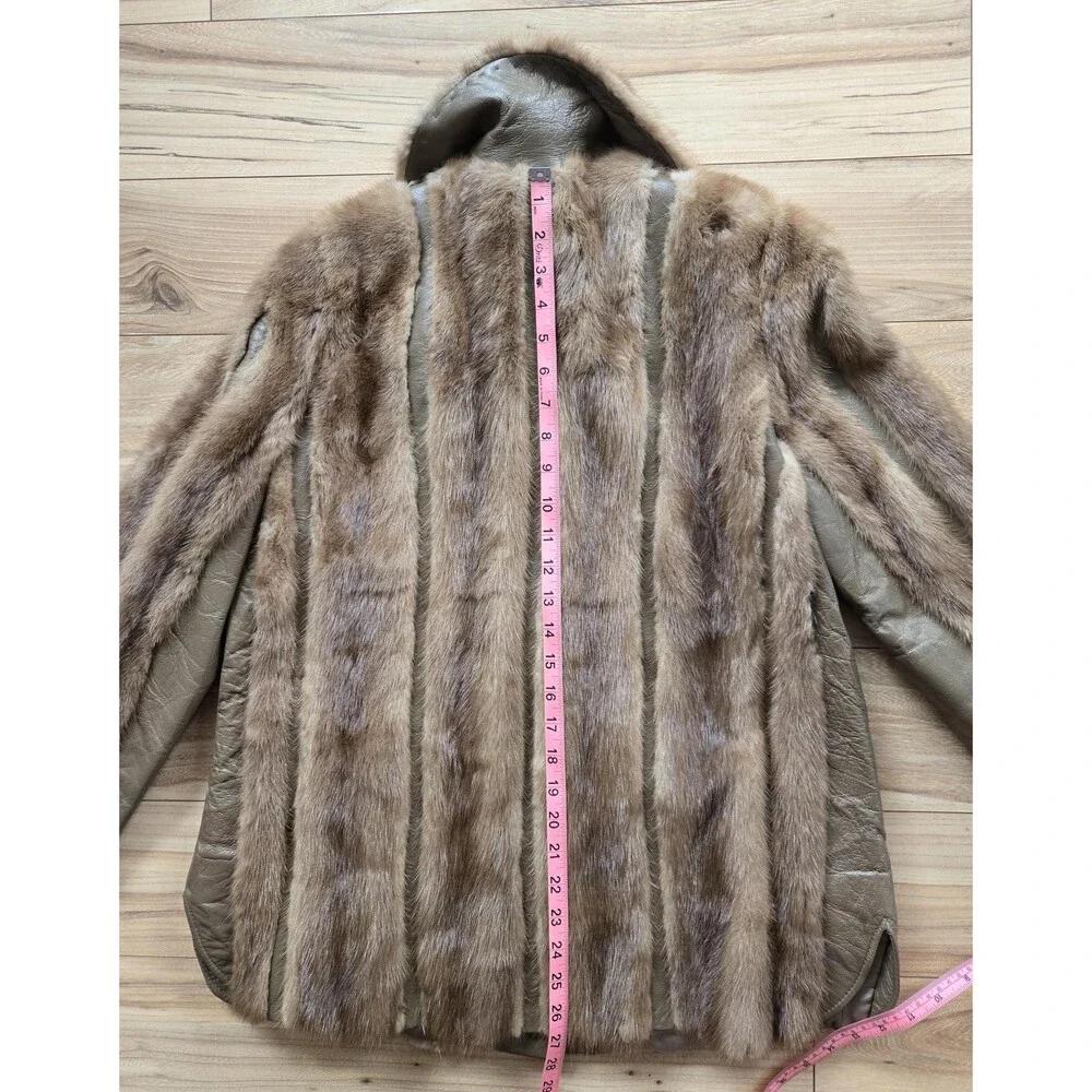 Vintage brown leather and genuine mink fur‎ button-up coat - womens M-L
